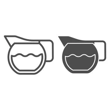 Coffee teapot line and solid icon. Filled with water kitchen glass kettle symbol Stock Illustration