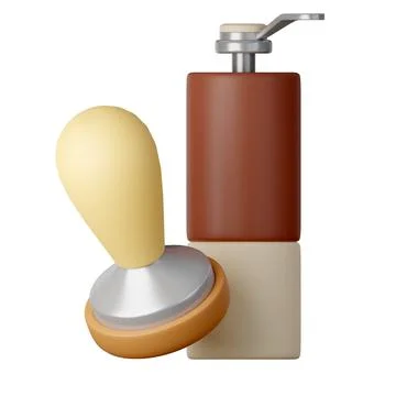Coffee temper and coffee grinder Cartoon Style Isolated on a White Background Stock Illustration