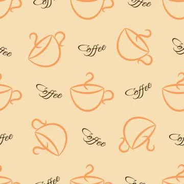 Coffee text seamless pattern. Beige word background イラスト素材