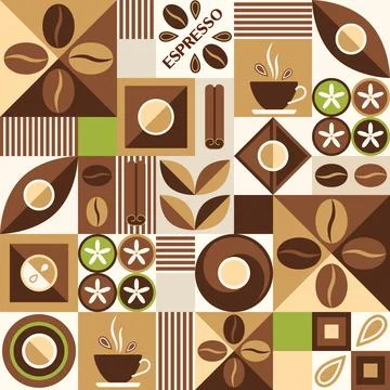 Coffee theme background with design elements in simple geometric style. Stock Illustration