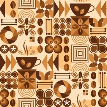 Coffee theme pattern with icons in geometric style Stock Illustration