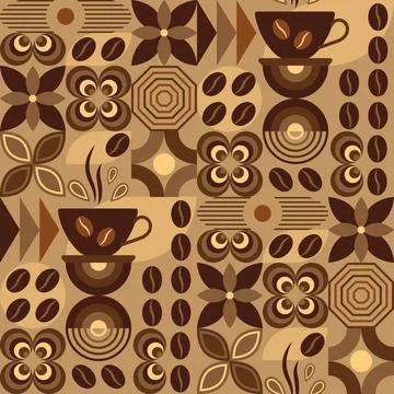 Coffee theme pattern with icons in geometric style Stock Illustration