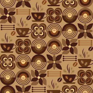 Coffee theme pattern with icons in geometric style Stock Illustration