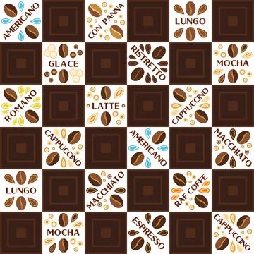 Coffee theme staggered background with design elements in simple geometric st Illustrazione stock