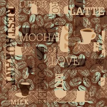 Coffee Themed Seamless Background 스톡 일러스트