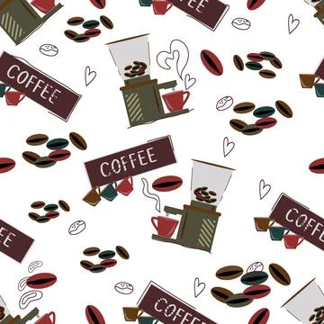 Coffee-themed seamless pattern vector design. Coffee pattern endless texture. Stock Illustration
