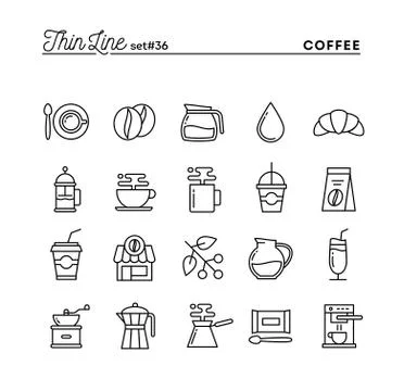 Coffee, thin line icons set Stock Illustration