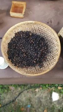 Coffee is on the threshing basket Foto stock