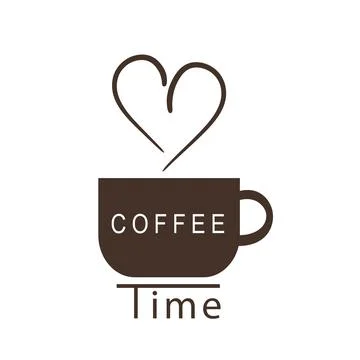 Coffee time and break. Cup in brown stylish color with steam in the shape of  Illustrazione stock