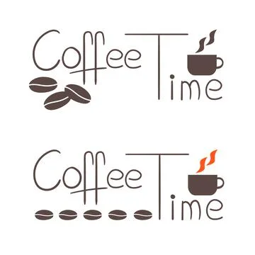 Coffee time and break. Cup in brown stylish color with steam in the shape of  Stock Illustration