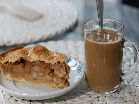 Coffee time with apple dessert. Stock Footage 82547333