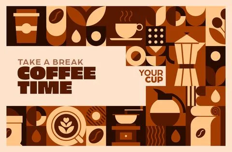 Coffee time banner with geometric pattern Stock Illustration