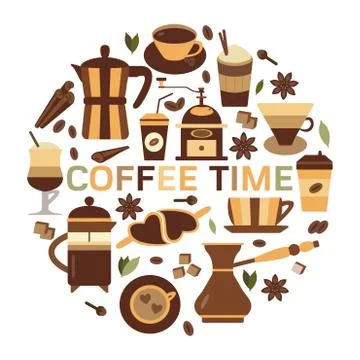 Coffee Time Card in Flat Design Illustrazione stock