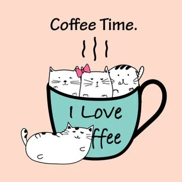 Coffee Time With Cat Cup. Stock Illustration
