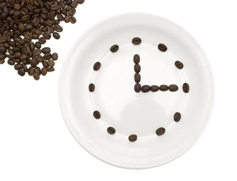 Coffee time coffee clock isolated over white background ,model released, S... Stock-Fotos