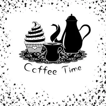 Coffee time with coffee pot and cupcake Stock Illustration