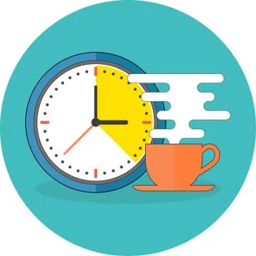 Coffee time concept. Flat design. Icon in turquoise circle on white backgroun Stock Illustration