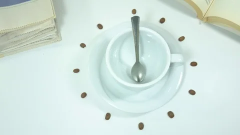 Coffee Time - Cup of coffee and clock of coffee beans Stock Footage 90006701