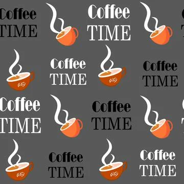 Coffee time cup mug seamless pattern vector background illustration orange fl Stock Illustration