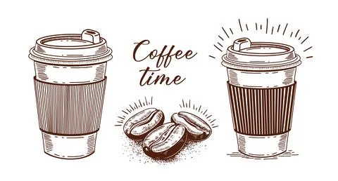 Coffee time hand drawn on white Stock Illustration