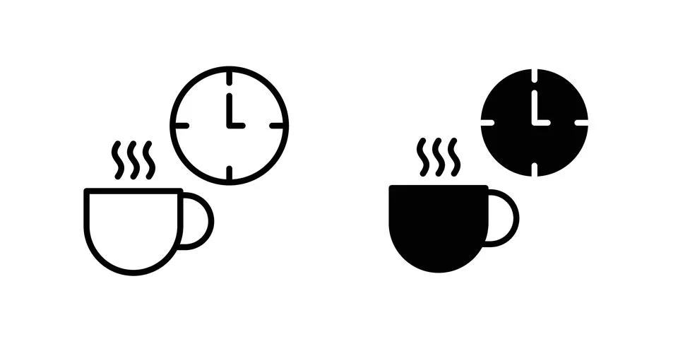 Coffee time icon solid, line, and editable vector set. Stock Illustration