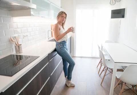 Coffee Time At The kitchen 스톡 사진