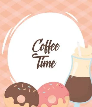 Coffee time, latte cup with straw and donuts fresh aroma beverage Stock-Illustration