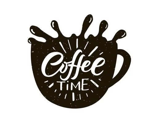 Coffee time. Lettering, coffee to go cup. Modern calligraphy coffee quote. Hand Stock Illustration