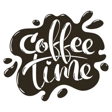 Coffee time lettering doodle vector with handwritten cursive text inside dark Stock Illustration