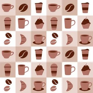 Coffee Time Seamless Pattern Design With Cacao Beans, Grains and Jug in Car.. Stock Illustration