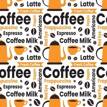 Coffee Time Seamless Pattern Design With Cacao Beans, Grains and Jug in Car.. Stock Illustration