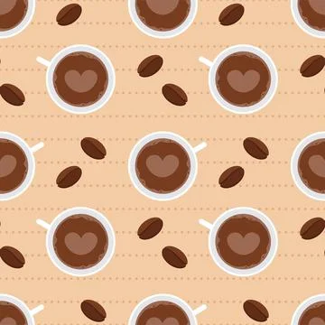Coffee Time Seamless Pattern Design With Cacao Beans, Grains and Jug in Car.. イラスト素材
