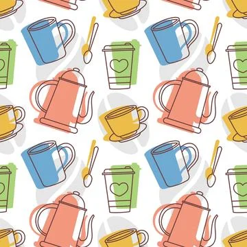 Coffee Time Seamless Pattern Design With Cacao Beans, Grains and Jug in Car.. Illustrazione stock