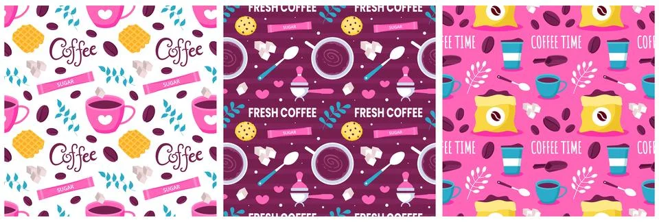 Coffee Time Seamless Pattern Design With Cacao Beans, Grains and Jug in Car.. Illustrazione stock