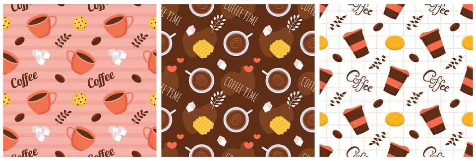 Coffee Time Seamless Pattern Design With Cacao Beans, Grains and Jug in Car.. Stock Illustration