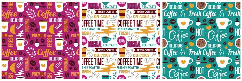 Coffee Time Seamless Pattern Design With Cacao Beans, Grains and Jug in Car.. Illustrazione stock