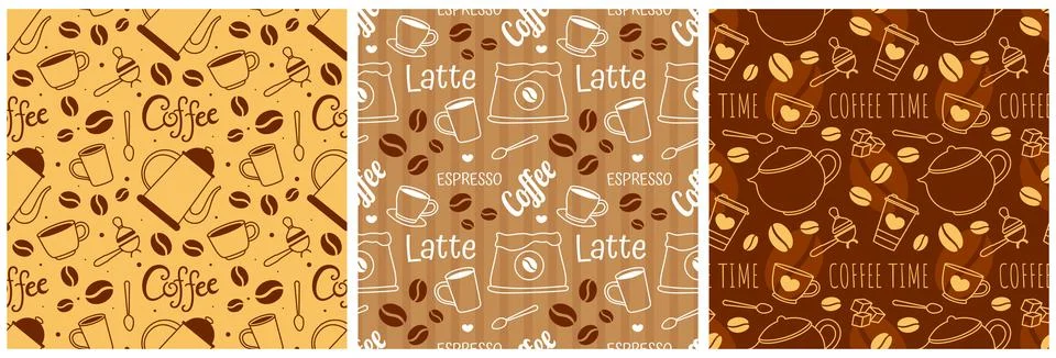 Coffee Time Seamless Pattern Design With Cacao Beans, Grains and Jug in Car.. イラスト素材