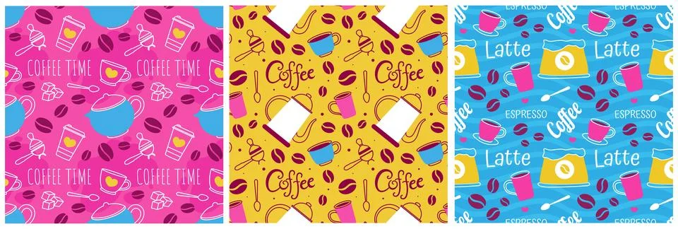 Coffee Time Seamless Pattern Design With Cacao Beans, Grains and Jug in Car.. Illustrazione stock