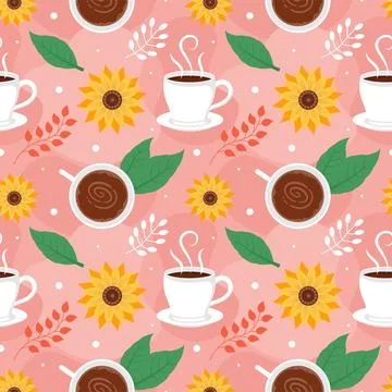 Coffee Time Seamless Pattern Design With Cacao Beans, Grains and Jug in Car.. Illustrazione stock