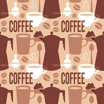Coffee Time Seamless Pattern Design With Cacao Beans, Grains and Jug in Car.. Illustrazione stock