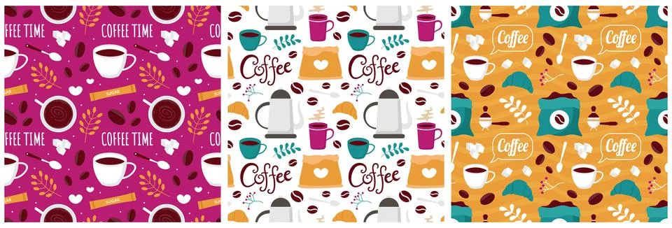 Coffee Time Seamless Pattern Design With Cacao Beans, Grains and Jug in Car.. イラスト素材