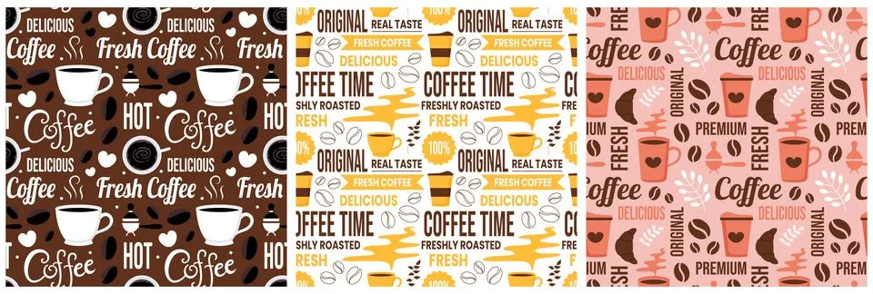 Coffee Time Seamless Pattern Design With Cacao Beans, Grains and Jug in Car.. イラスト素材