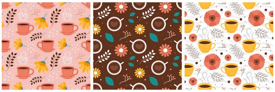 Coffee Time Seamless Pattern Design With Cacao Beans, Grains and Jug in Car.. Illustrazione stock