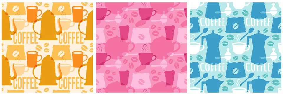 Coffee Time Seamless Pattern Design With Cacao Beans, Grains and Jug in Car.. Stock Illustration