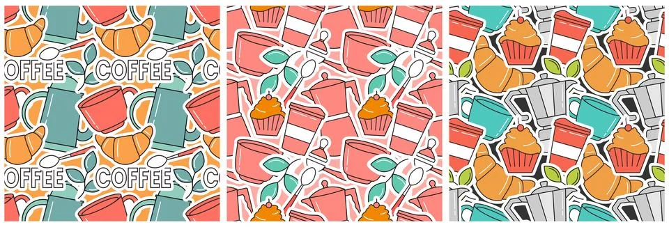 Coffee Time Seamless Pattern Design With Cacao Beans, Grains and Jug in Car.. Illustrazione stock