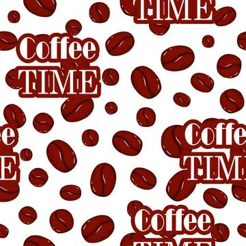 Coffee time seamless pattern vith raw coffee bean, vector isolated on white b 스톡 일러스트