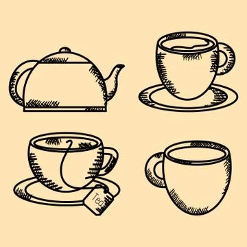 Coffee time set icons drawing Stock Illustration