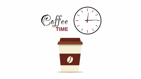 Coffee Time Typography Animation with Coffee Cup and Clock Stock Footage 335645181