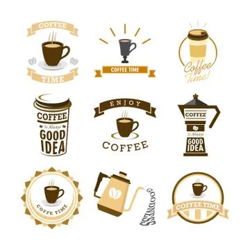 Coffee Time Various Mural Lettering Typography Illustration Design Set Ilustração Stock