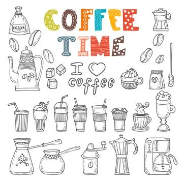 Coffee time. Vector doodle set Stock Illustration